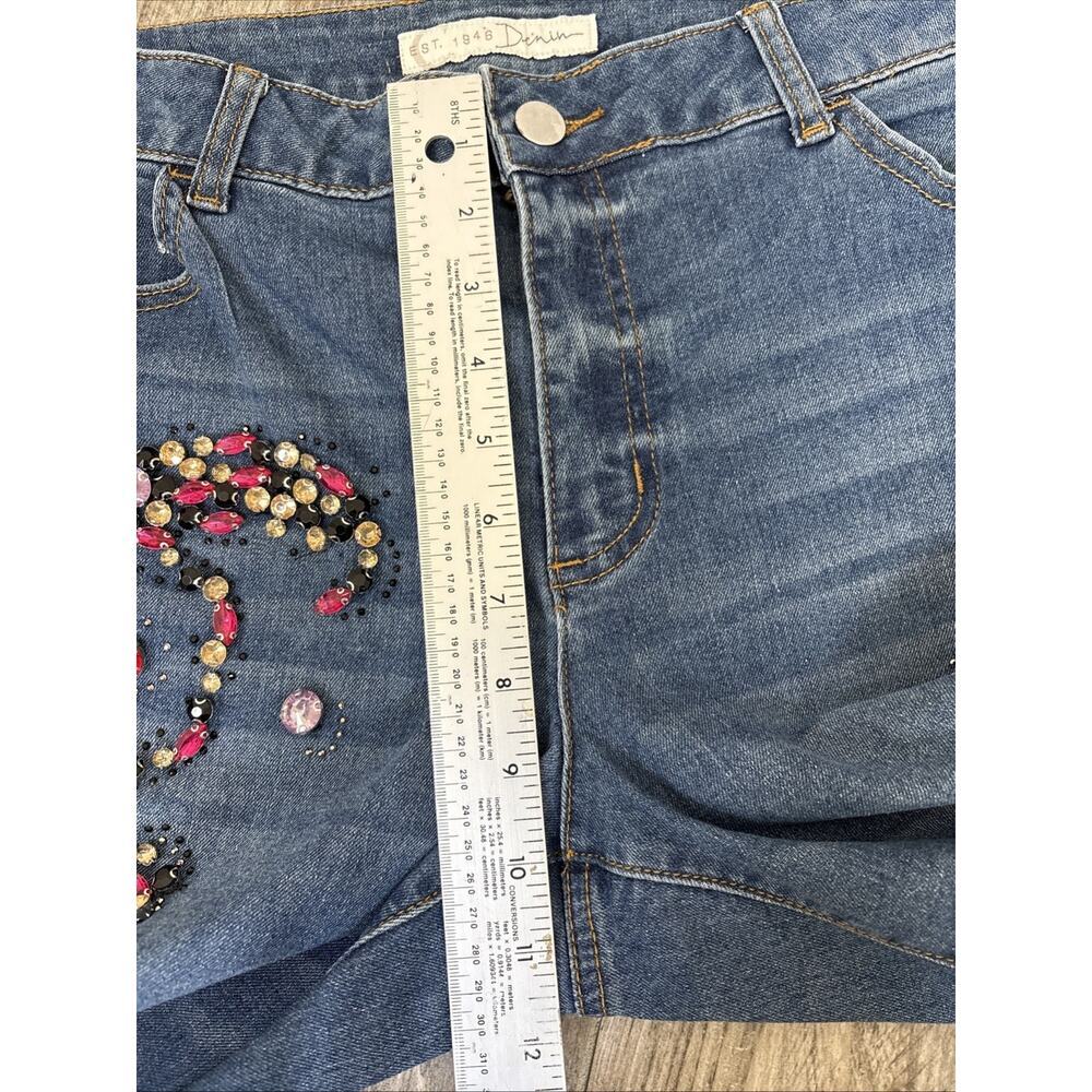 Y2K Rhinestone Embellished Jeans Mid-Rise 14 Bling Floral Sparkle Boho Festival - Picture 11 of 13